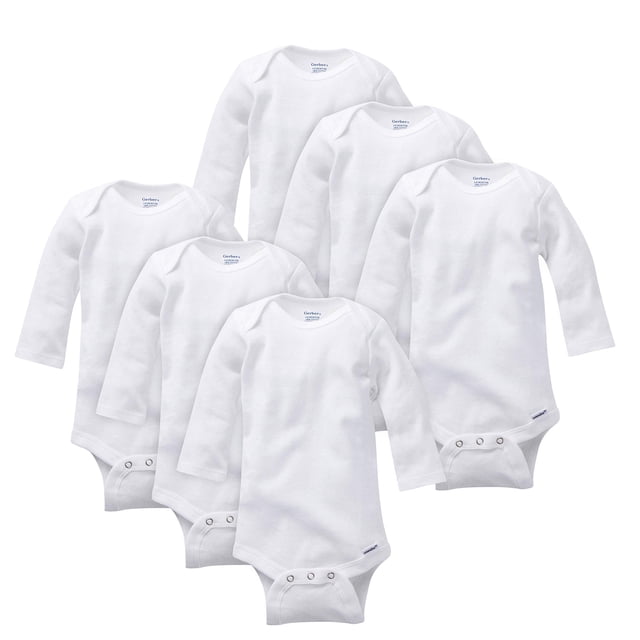 Mono Gerber de manga larga unisex para niños pequeños, 3T, blanco