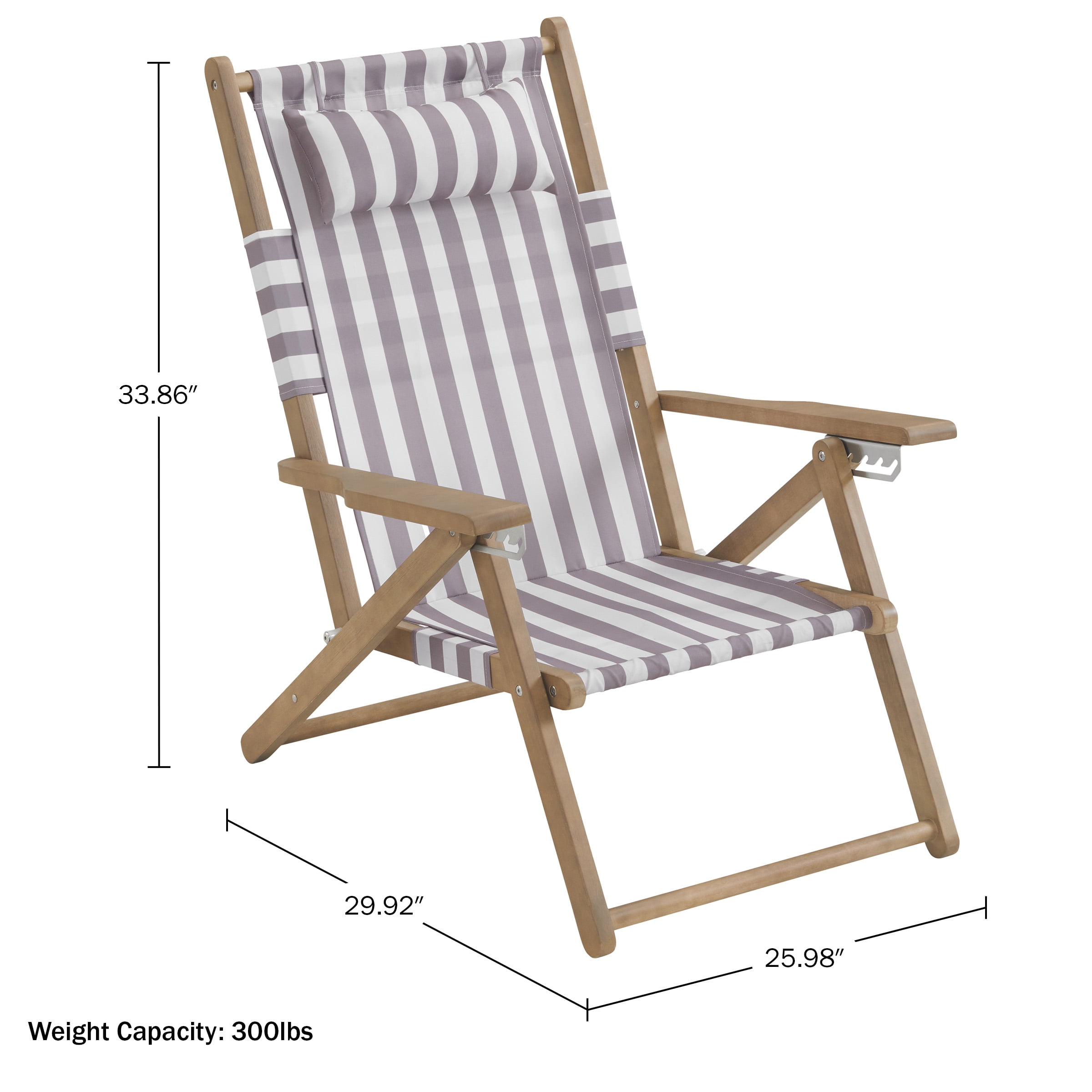 Lavish Home Set of 2 Folding Beach Chairs – 4-Position Recliners with Carry Straps, Brown Stripe