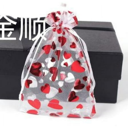 Jiyike 50pcs Valentine'S Day Red Heart Mesh Bags Drawstring Jewelry Pouches Present Packaging Bags Wedding Party Favors Candy Bags Heart Mesh Bags