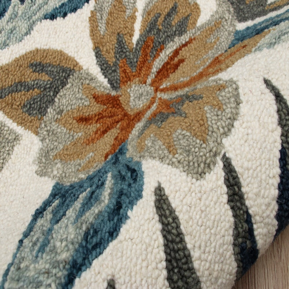 Ox Bay Talia 4' Round White/Mult Floral Wool Indoor Area Rug