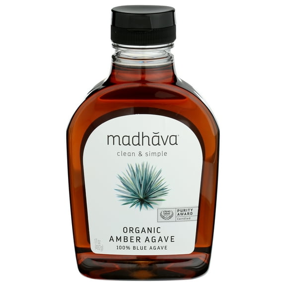 Madhava Agave Nectar Raw Amber Honey, Gluten Free, Shelf-Stable, 17oz Bottle
