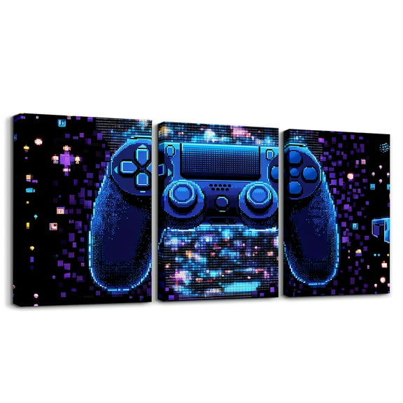 Erosebridal Gamer 3 Piece Canvas Wall Art for Living Room Bedroom 12"x16"x3pcs Gaming Office Wall Decorations Artwork Posters Modern Game Console Controller Bathroom Decor Black Blue