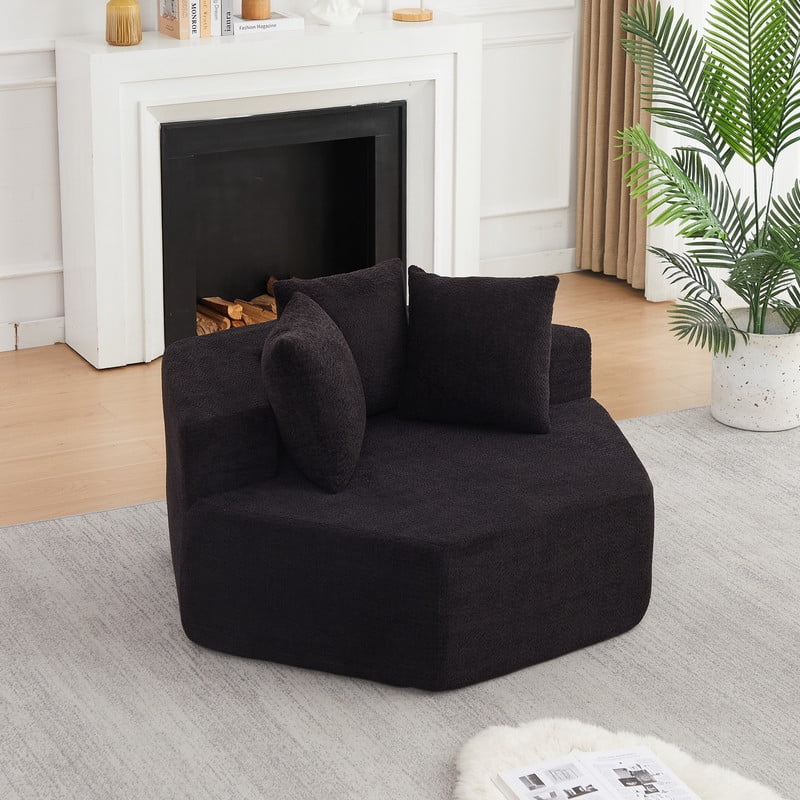 54''W Hexagonal Single Chaise Lounge Accent Chair, Chenille-Upholstered Sofa, Compressed Boneless Floor Oversized Single Lazy Sofa