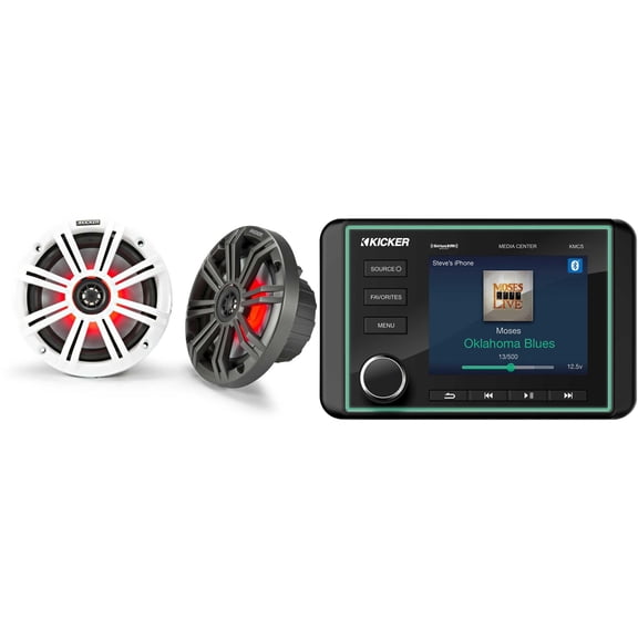 Kicker 46KMC5 Premium Marine Gauge-Style Source & 45KM654L 6.5" Marine LED Speakers bundle