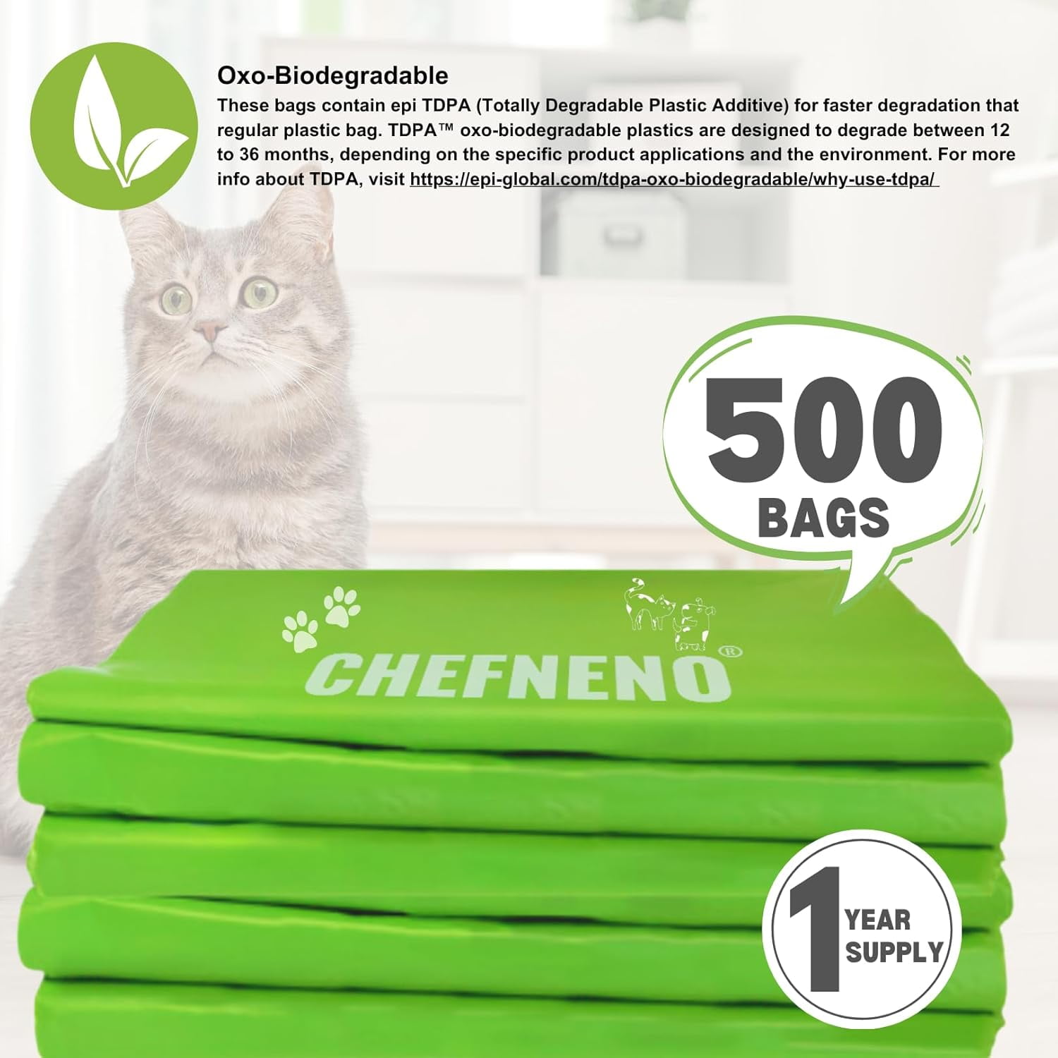 Cat Litter Waste Bags (500 Count) Dog Poop Bags with Easy Tie Handles Earth-Friendly Lavender Scented Cat Litter Poop Diaper Bag Disposable Sanitary Pad Waste Bags (500 Bags)