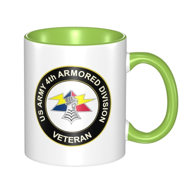 Taza de café de cerámica de veterano de la 4.ª División Blindada del ejército de EE. UU., taza de té clásica y elegante para restaurante, oficina, hogar, regalo de 11 oz