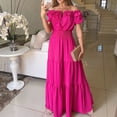 thumbnail image 7 of IROINNID Formal Dress for Women Wedding Guest Homecoming Party Trendy Peplum One-line Neck Bubble Sleeve Dress Short Sleeve One-Line Shoulder Ankle-Length Dress,Hot Pink, 7 of 7
