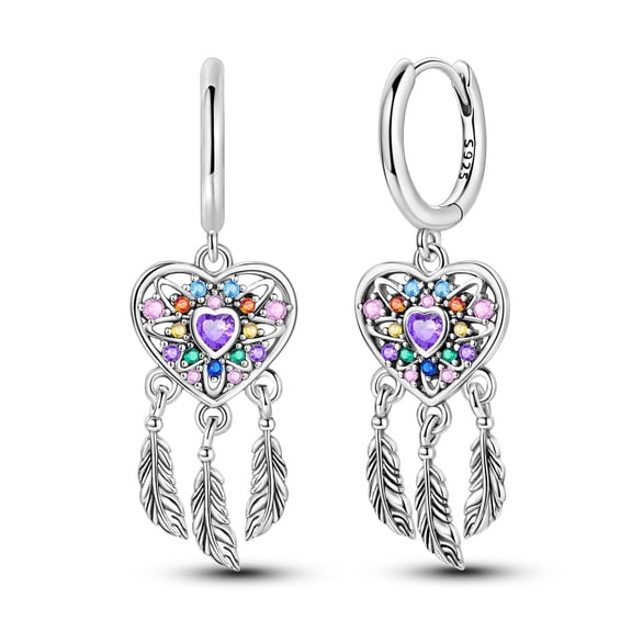 MULA Love Dream Feather 925 Sterling Silver Hoop Earrings AAA CZ Women Jewelry Gift