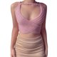 thumbnail image 5 of VISgogo Tops cortos para mujer, cuello halter, sin mangas, cruzado, cruzado, de color sólido, de punto, camiseta delgada para damas VISgogo moda, 5 of 9