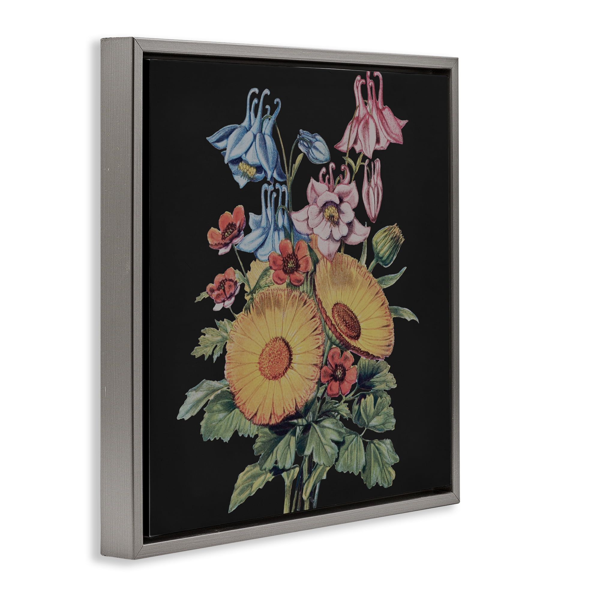 Stupell Industries Vintage Bouquet Study on Black Gray Framed Floater Canvas Wall Art, design by Dan Meneely