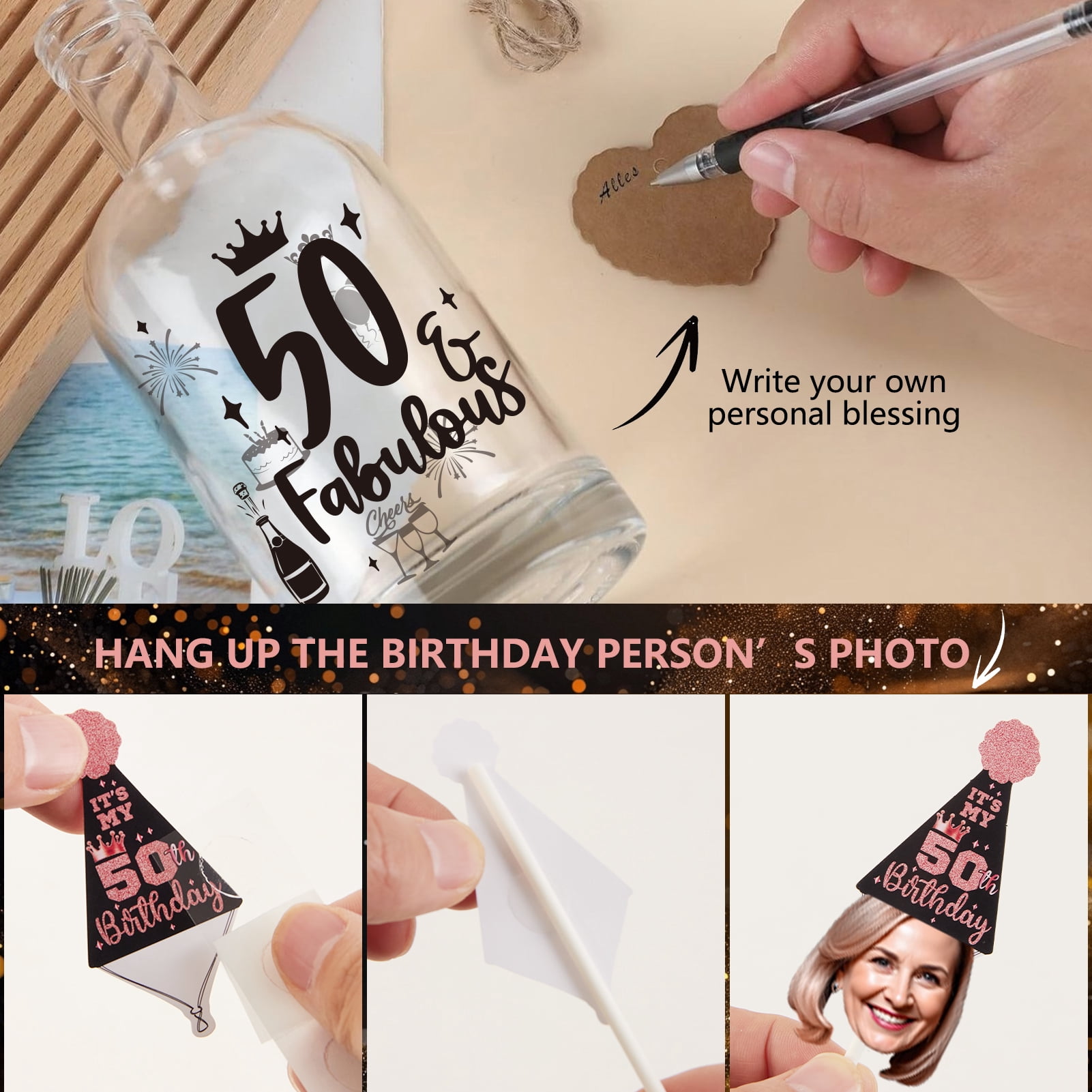 Easy Joy 50th Birthday Decorations for Women Pink and Gold Happy Birthday Banner and Balloon Over the Hill Decor for Women Birthday Decorations