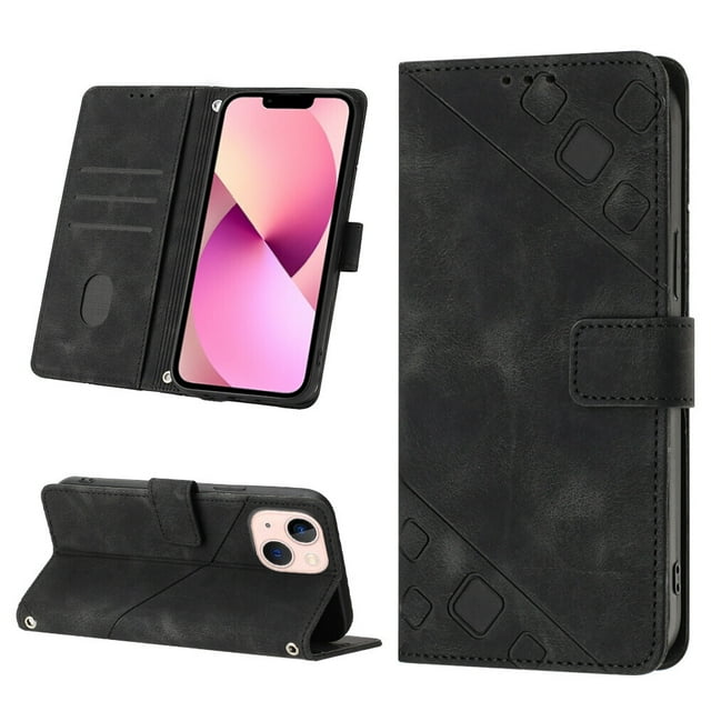 Compatible with iPhone 13 Mini Classic Embossed PU Leather Case with Card Holder Shockproof Cover