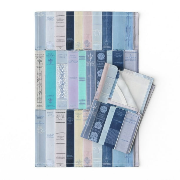 Blue Books Library Book Worm Covers Linen Cotton Tea Towels by Roostery Set of 2