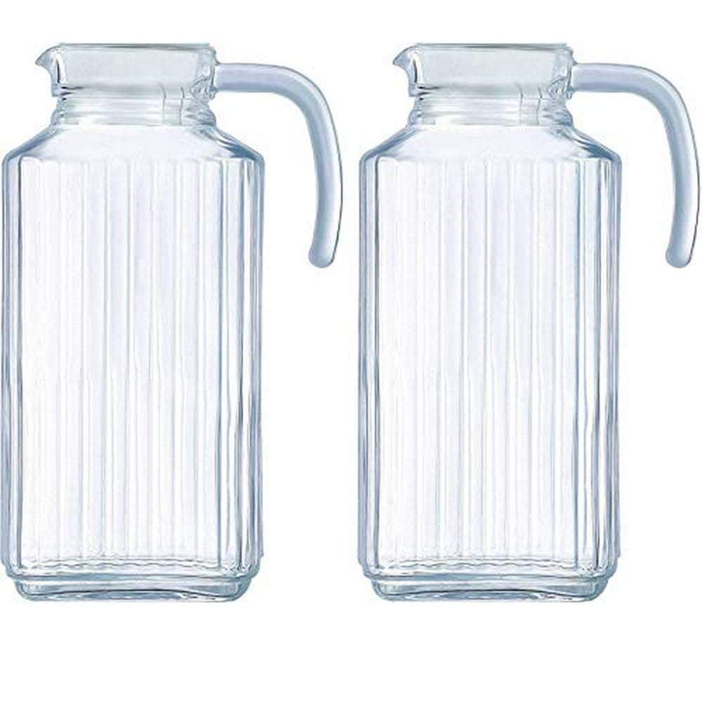 Circleware Frigo Ribbed Set of 2 Glass Pitchers with Lid and Handle, 8 Cup Everyday Water Carafe