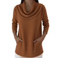 thumbnail image 2 of Cowl Neck Sweater Sequin Sweater Glitter Sweaters Sequin Sweater Lightweight Pullover Lightweight Sweaters Basic Knit Pullover Tops Loose Pullover Long Sleeve Basic Knit Pullover Tops Coffee 5XL, 2 of 7