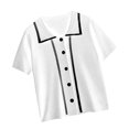 thumbnail image 4 of Camiseta de mujer Blusa de solapa frontal con botones Camiseta suelta de manga corta para niña, Blanco sidaley AP001518-03B, 4 of 7
