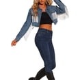 thumbnail image 4 of Unique Bargains Women's Crop Denim Tassel Button Down Long Sleeves Jean Jacket XS Blue, 4 of 6