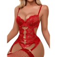 thumbnail image 2 of Bodysuits for Women Lingerie Set With Garter Belt Lace Bodysuit With Panty Sheer Teddy Bodycon Dresses for Women, 2 of 3