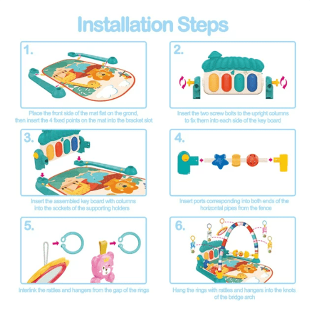 Baby Gym Play Mat, Play Piano Gym with Tummy Time Activity Mat, Musical Activity Center for Infants Toddlers, Green
