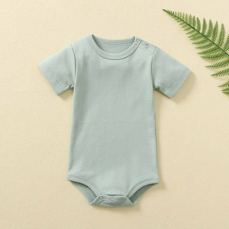 

FAKKDUK Baby Infant Girl Cotton Short Sleeve Onesies Bodysuits Sleep and Play Toddler Baby Girls Boys Solid T-Shirt Jumpsuit Romper Sizes 3-6 Months&Green