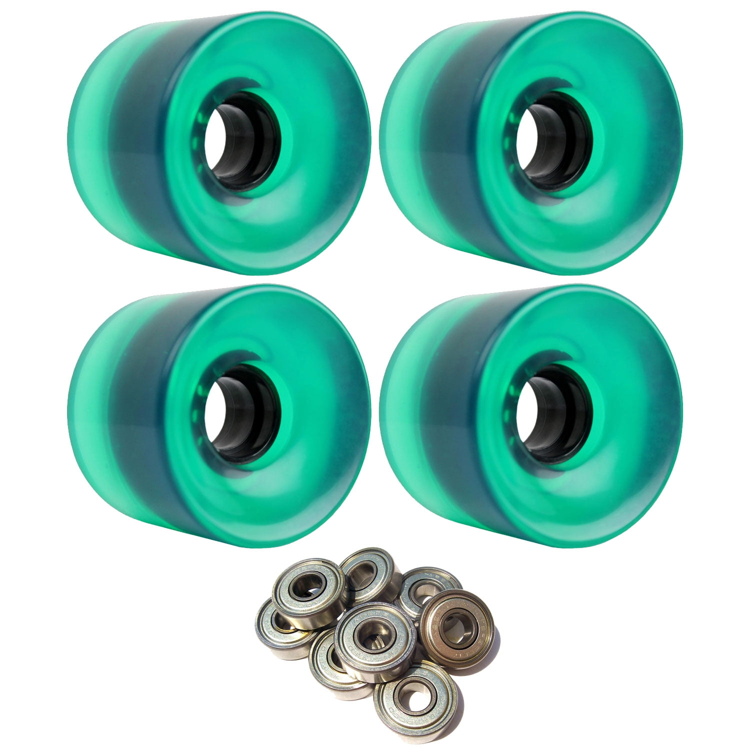 LONGBOARD CRUISER WHEELS 65mm x 51.5mm 83A 341C Green Clear ABEC 7 BEARINGS