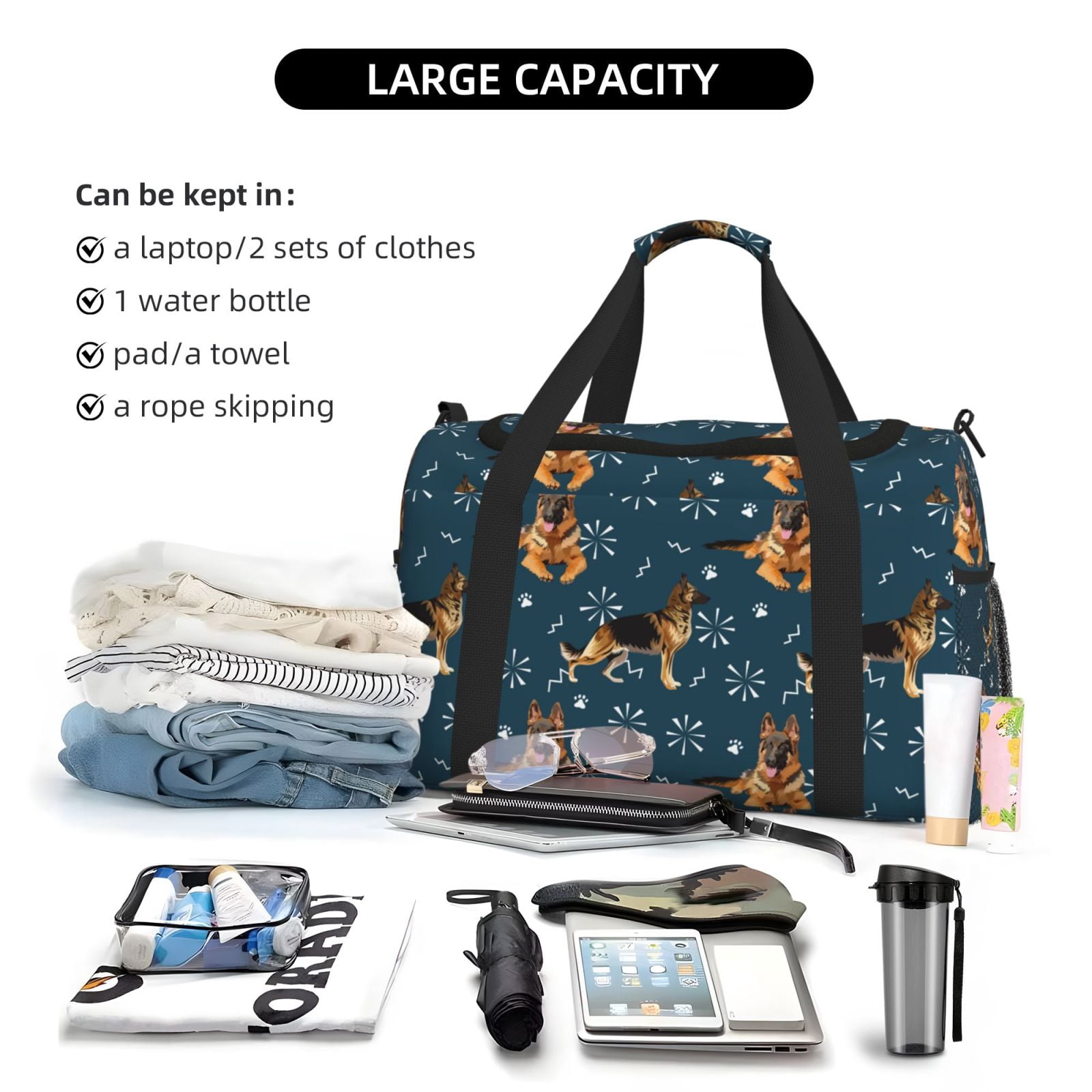 Fuzoiu German Shepherd Dog Print Travel Duffle Bag,Carry On Tote Bags,Duffel Bag,Sport Gym Bag, Hospital Bag for Labor and Delivery, Overnight Bag,Luggage Bag