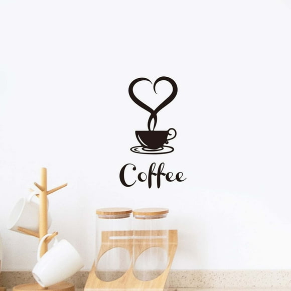 2 Pcs Coffee Tea Cup Art Wall Decal Sticker, Coffee Bar Wall Decor Removable Signs DIY Vinyl Mug Decal Wallpaper for Cafe Pub Restaurant Kitchen Home Office Shop Hotel Wall Decoration