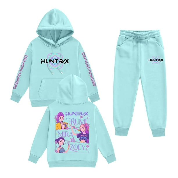 Pop cazadora para niña Demo-n Hunters Boys Girls Fashion Hooded Sweatshirt Set Streetwear Soft Comfortable Long Sleeve Hoodie for Daily Wear Spring Fall Winter (Light Blue)