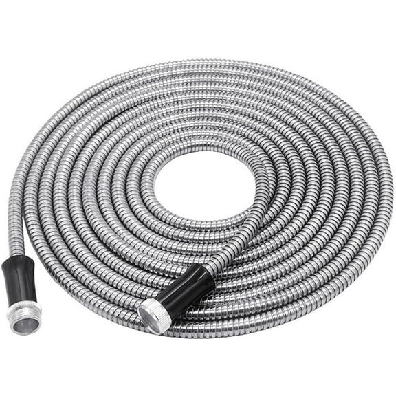 OTTULUR 304 Stainless Steel Garden Hose, Lightweight Metal Hose with Free Nozzle, Guaranteed Flexible and Kink Free (50FT)