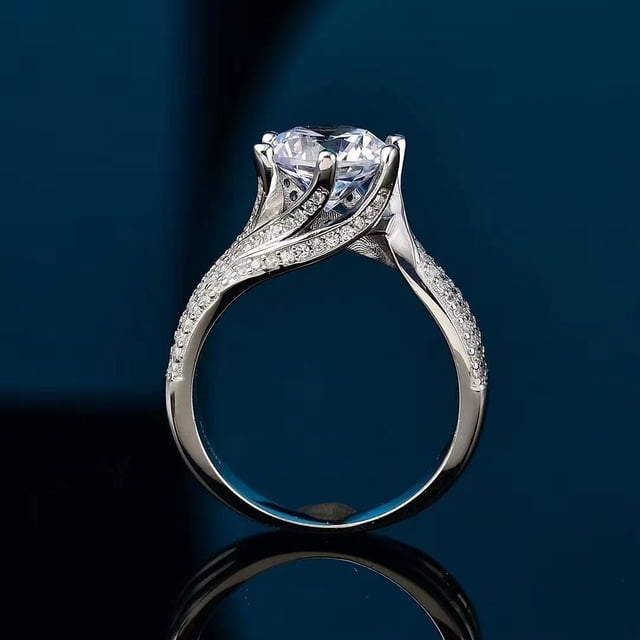 Anillo de plata de lujo con incrustaciones de diamantes Mosane, anillo de diamantes Mosane de color D, joyería de plata vacía S925 Plata