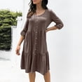 thumbnail image 2 of Pompotops Robe Décontractée Mode Femme Col Rond Ample Couleur Unie Sexy Manches Longues Boutonnée, 2 of 6