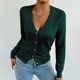 thumbnail image 5 of Suéter de cuello en V para mujer, suéter de punto de color liso con cuello en V, cárdigan con botones, blusa para mujer, 5 of 8