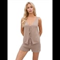 thumbnail image 2 of Conjunto de 2 Piezas de Ropa de Estar Informal de Punto para Mujer, con Escote en V y Lazo Frontal, Chaleco y Pantalones Cortos A Juego, para Playa Gris Rosado Pálido S, 2 of 7