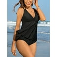 thumbnail image 3 of Sociala Double Straps Swim Tops for Womens Loose Fit Tankini Tops UPF50+ V Neck Swimsuit, 3 of 5