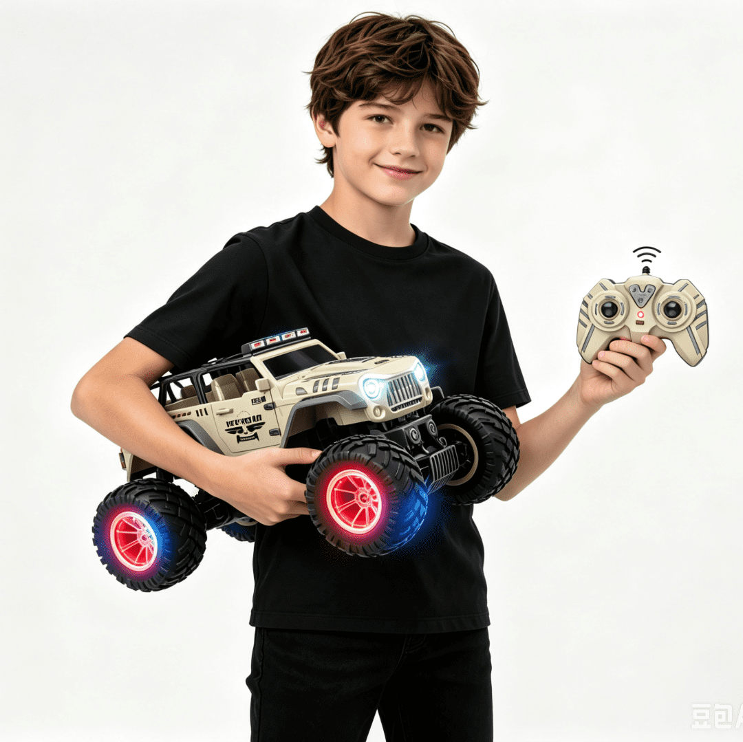 HNH 1:16 Remote Control Car, Off Road Monster Truck 2.4Ghz RC Cars with Stickers, 80 Min Play, Wheel Light, Spray