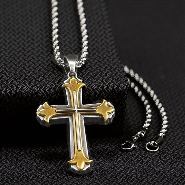 Twister Western Jewelry Mens Necklace 3D Two Tone Cross