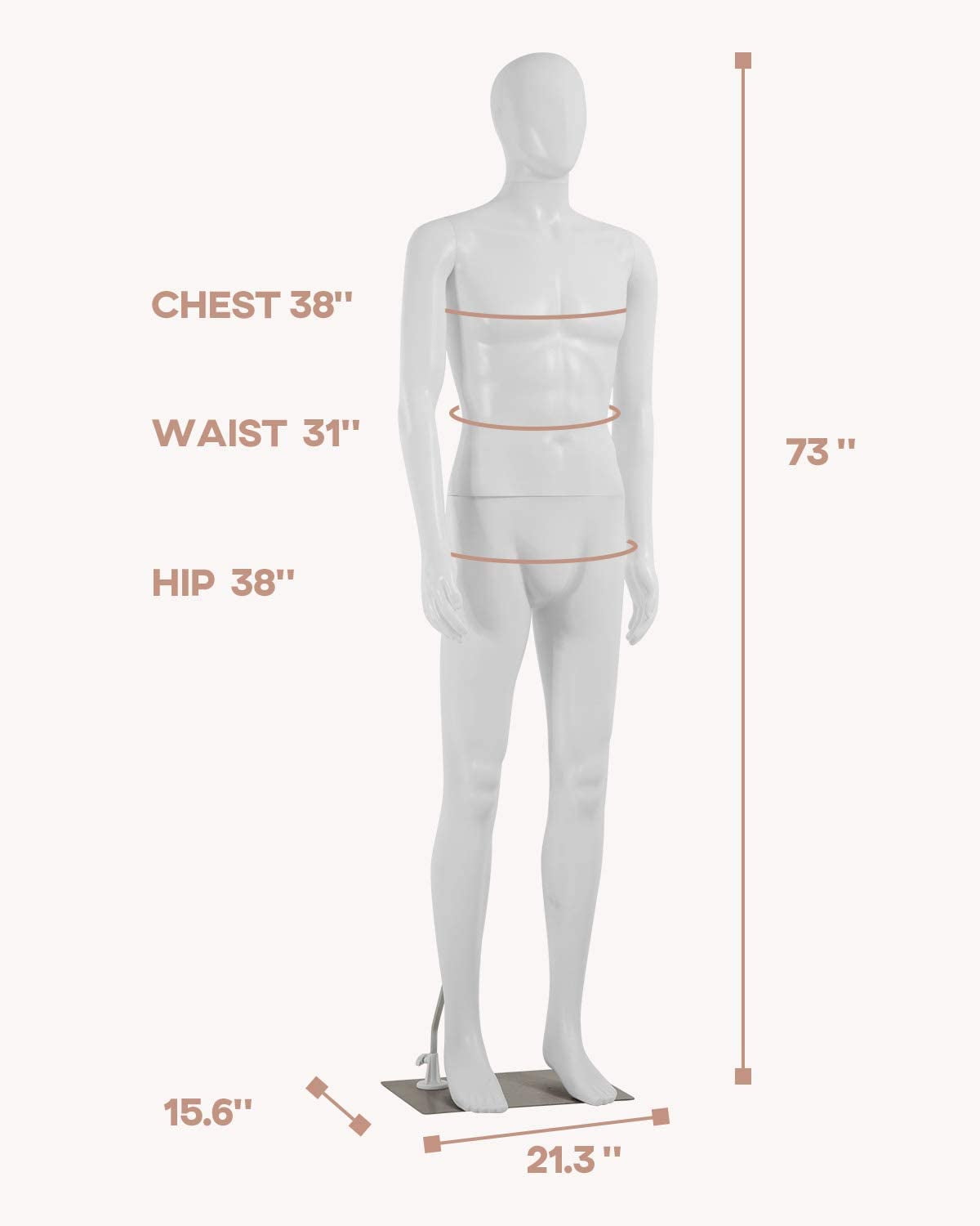 Male Mannequin Torso 73 Inch Full Body Dress Form Adjustable Detachable Realistic Stand Manikin with Metal Base Stand,White