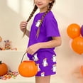 thumbnail image 6 of Kids Girls Halloween Outfits Teen Size 13-14 2 Piece Lounge Set Short Sleeve Cute Ghost Graphic T-Shirt and Sleep Shorts Fall Holiday Sleepwear Casual Pajamas Nightwear, 6 of 9