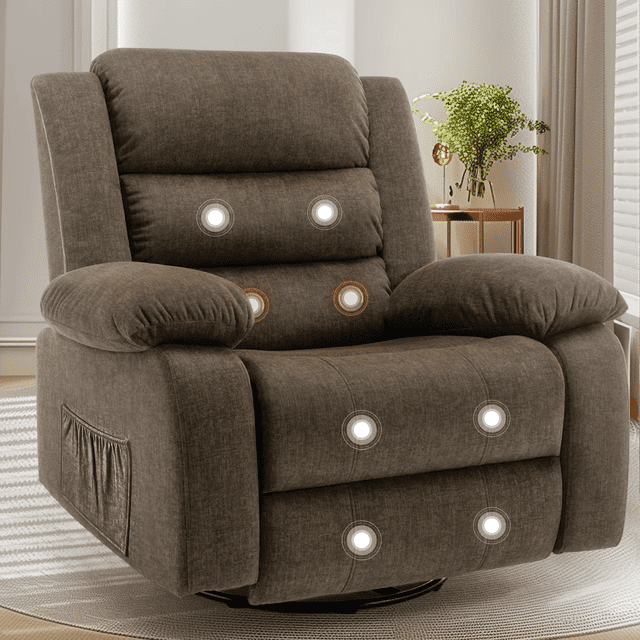 Lnsenfin Oversized Swivel Rocker Recliner Chair for Adults with Massage for Living Room,Brown