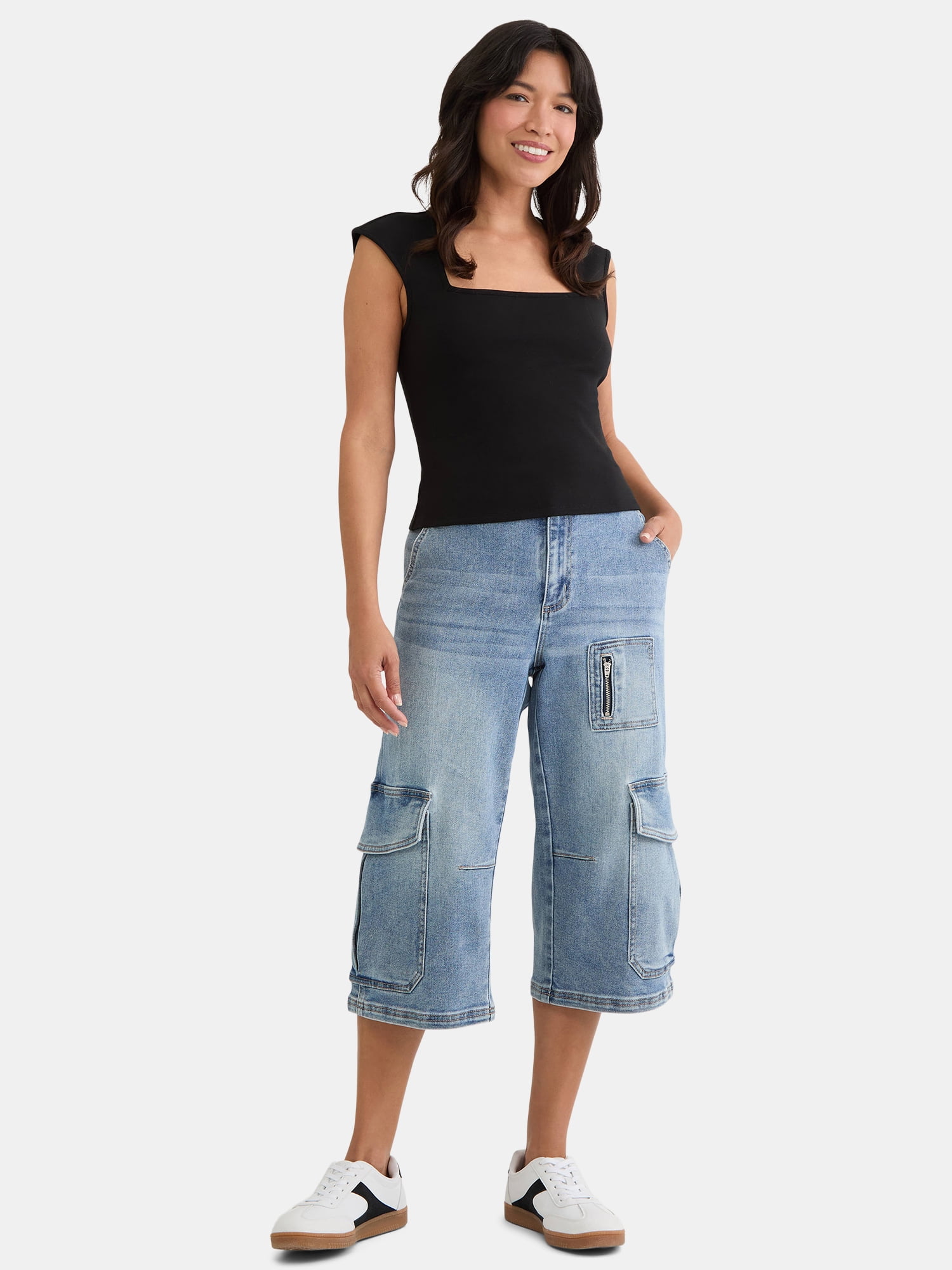 Madden NYC Women's Square Neck Top with Cap Sleeves, Sizes XXS-XXL
