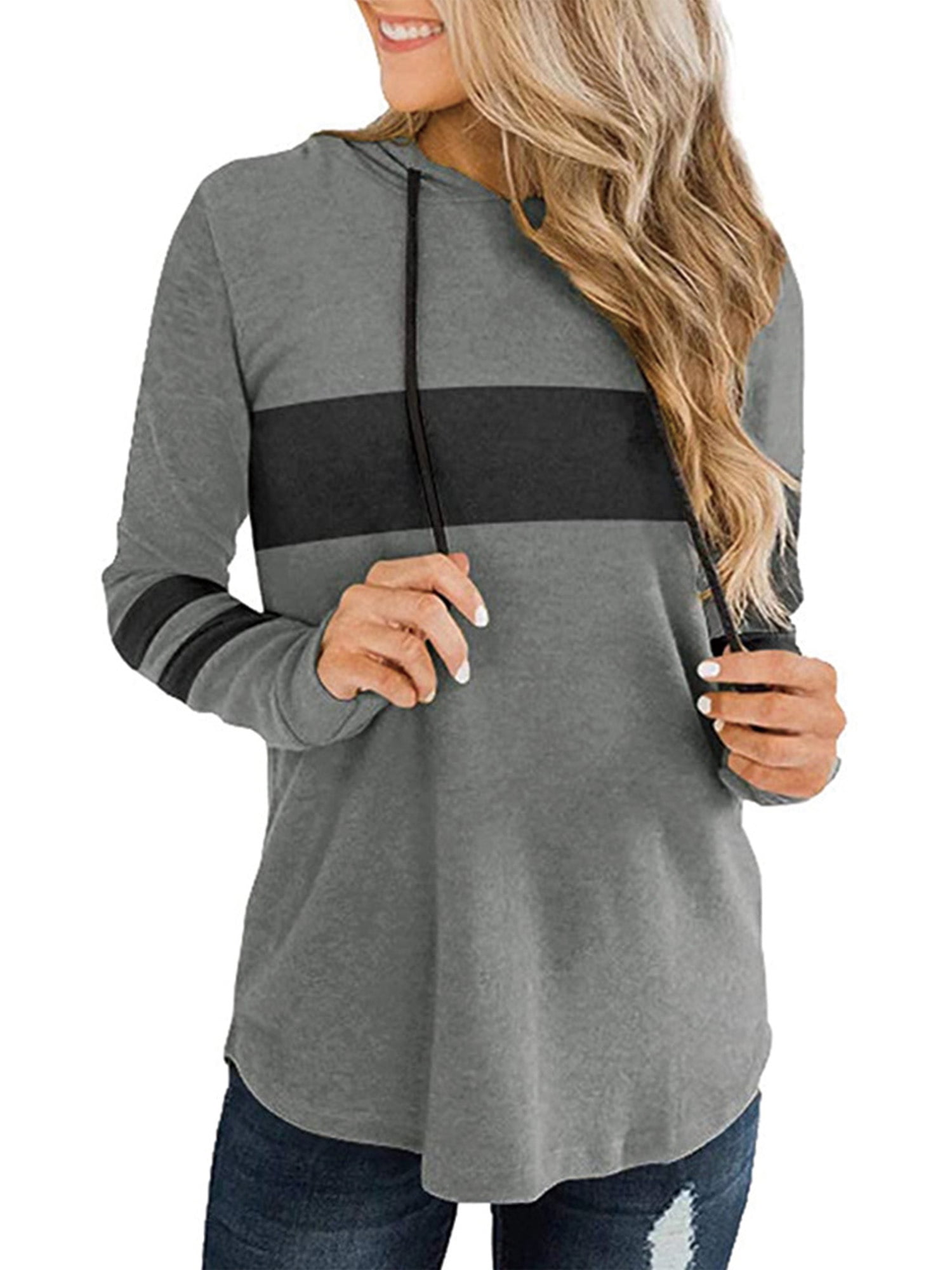 Women Long Sleeve Striped Pullover Sweatshirt Tops Casual Street Sports Hoodies 