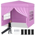 thumbnail image 1 of Gymax 10 X 10 FT Pop up Canopy Tent w/ 4 Sidewalls Wheeled Bag 4 Sandbags 8 Stakes Pink, 1 of 10