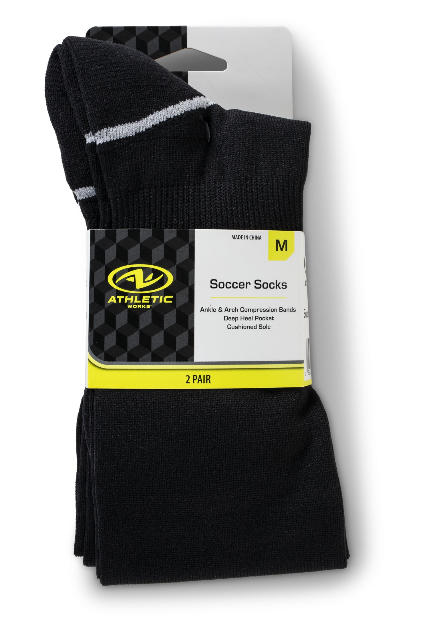 Athletics Works Soccer Socks, Black Unisex Medium, Women's 5-10, 2 pack