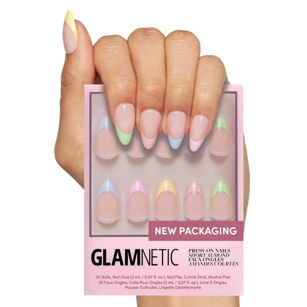 Press On Nails, confeti glamnetico, semitransparente, corto, almendra