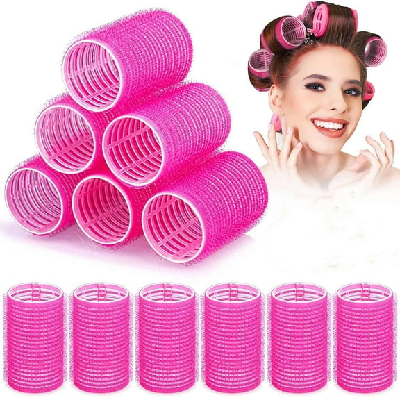 Medium Size Hair Rollers Curlers Self Grip Holding Rollers Hairdressing Curlers Hair Design Sticky Cling Style For DIY Or Hair Salon, 6 Packs, Random Color