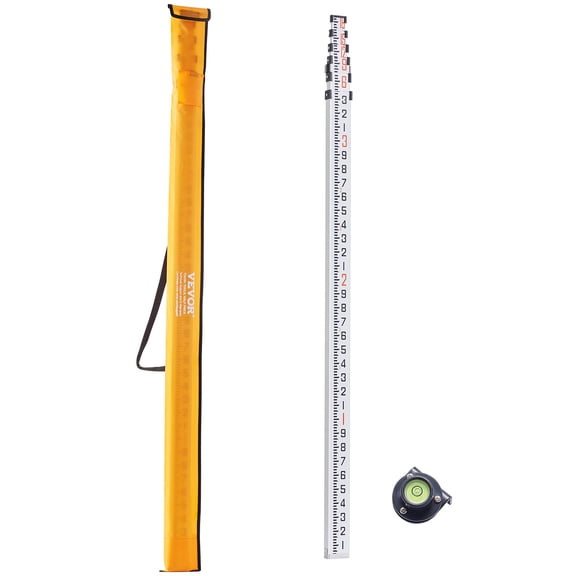 VEVOR Aluminum Grade Rod,18-Feet/10ths 6 Sections Telescopic Measuring Rod,Double-Sided Scale 1/10ft Leveling Rod Stick,Aluminum Alloy Survey Rod w/ Bubble Level &Carrying Bag for Houses,Walls,Floors