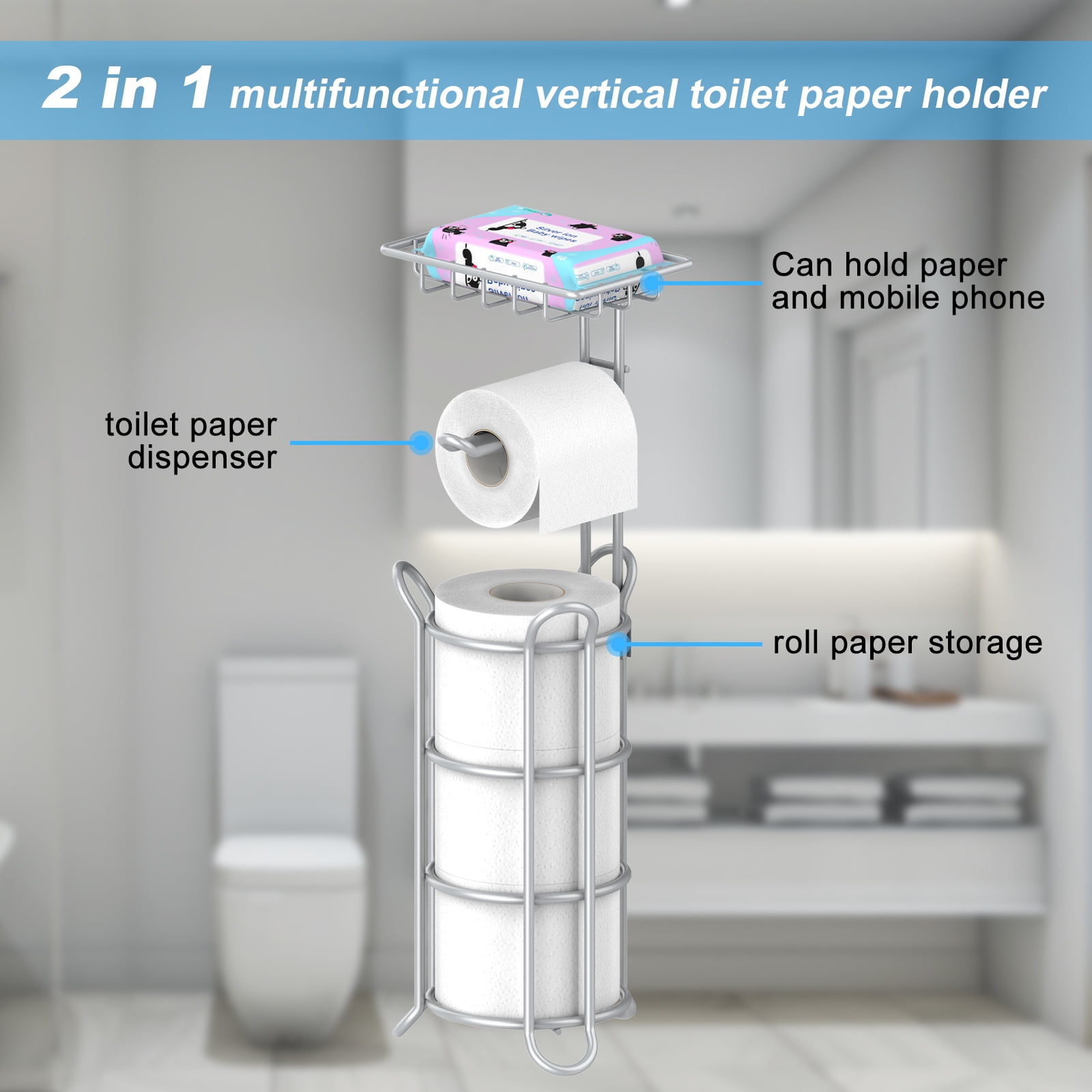 stusgo 3-in-1 Toilet Paper Holder Free Standing, Portable