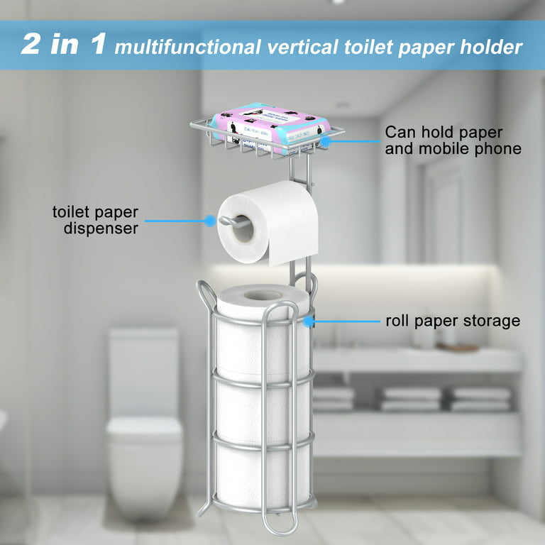 Stusgo Toilet Paper Holder Free Standing, Upgraded Portable Stainless Steel Toilet Paper Roll Storage Rack, Toilet Paper Roll Dispenser with Top