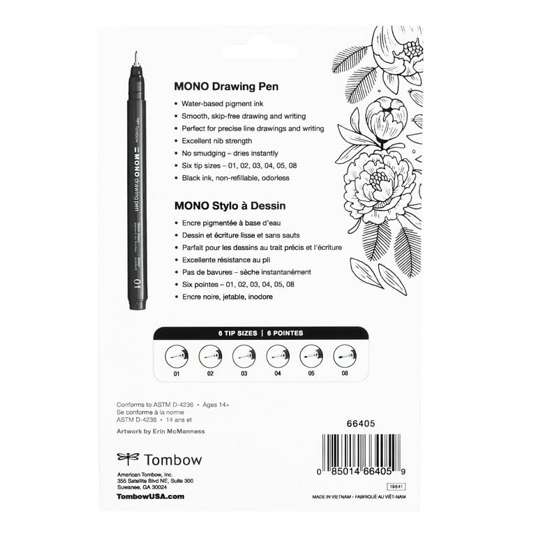  Tombow 66403 MONO Drawing Pen, 3-Pack. Create Precise, Detailed  Drawings with Three Tip Sizes – 01, 03 and 05