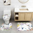thumbnail image 5 of 4PCS Colorful Leaves Floral Shower Curtain Sets, Waterproof Fabric White Shower Curtain, Non-Slip Bath Mat Bathroom Rugs Watercolor Flower Plant Botanical Bird Nature Boho Floral Bathroom Decor, 5 of 7